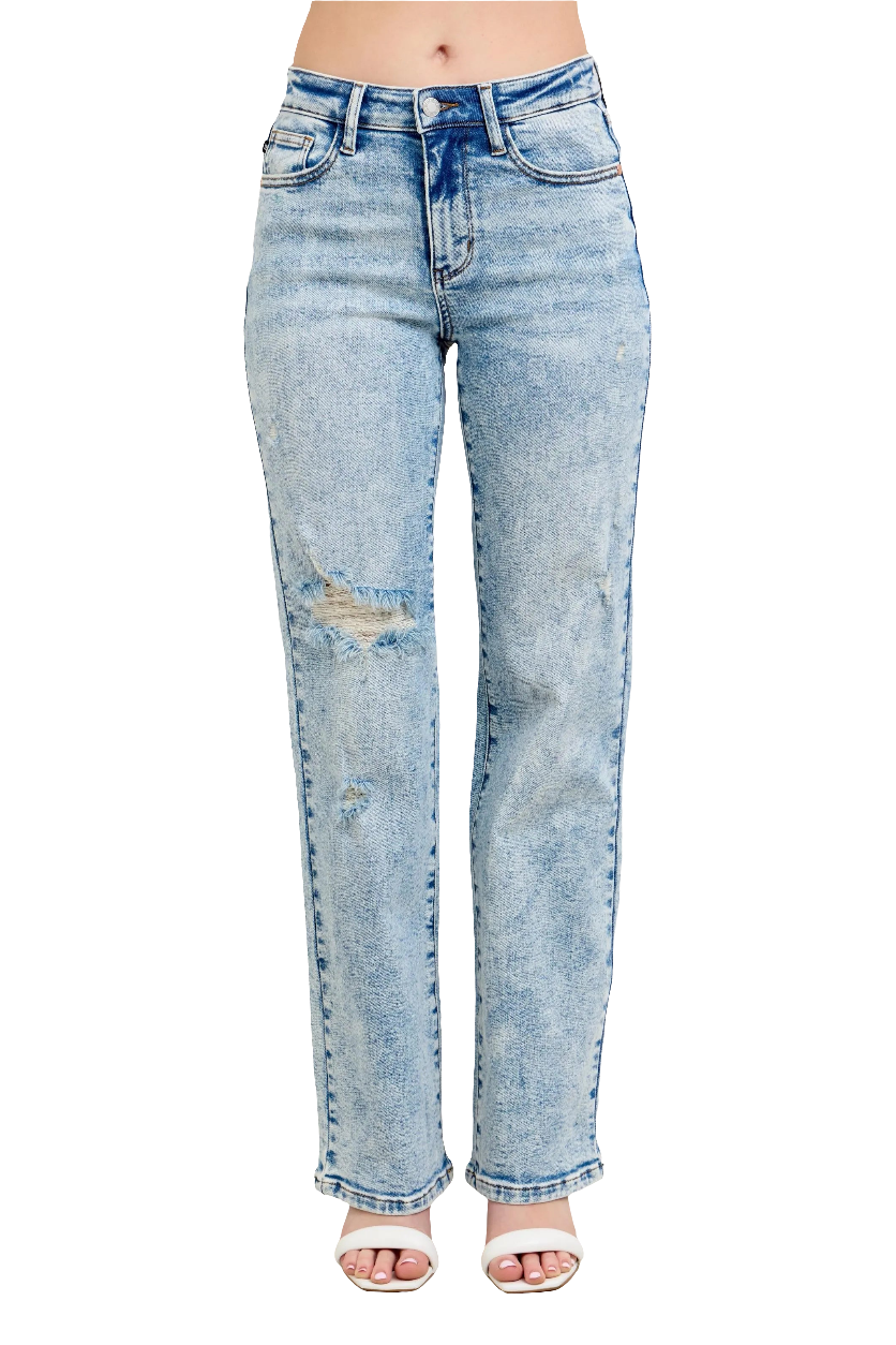 Judy Blue Full Size Hw Mineral Wash Destroy 90's Straight Jeans Plus Size